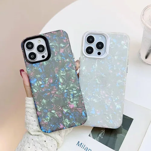 Vista 7 de Funda para iPhone 15 Pro Max, con purpurina nacarada, patrón colorido de chippy láser, delgada, resistente, apta para bolsillo, fundas de 6.7
