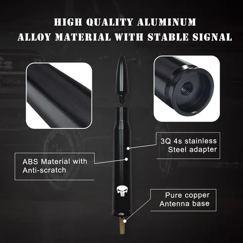 Vista 6 de Pack-1 - Antena tipo bala para automóvil, poste de antena de calavera de 5.4 pulgadas para GM Chevy Silverado 1500 2500 3500 HD Avalanche GMC Sierra