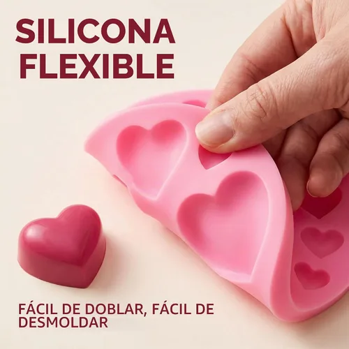 Vista 5 de 2 moldes de silicona rosa, diferentes tamaños, molde de chocolate con forma de corazón, moldes para decoración de galletas, pasteles, pasteles
