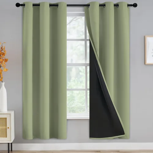 Vista 113 de Yakamok Cortinas negras, cortinas de ventana con aislamiento térmico y eficiencia energética para dormitorio, cortinas opacas completas y cortinas