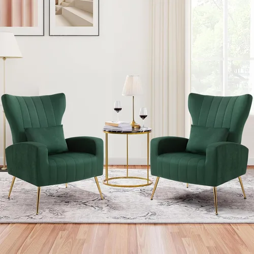 Vista 27 de ZJhome Sillas Modernas para Sala de Estar de Terciopelo Silla de Acento Sillón con Almohada Lumbar, Sillas de Dormitorio de Respaldo Alto Silla