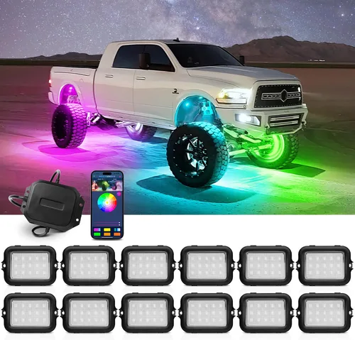 Vista 10 de MICTUNING Kit de luces LED RGB 2025 mejorado, 8 cápsulas de luz neón multicolor con control remoto RF a prueba de agua 12V para autos, camiones