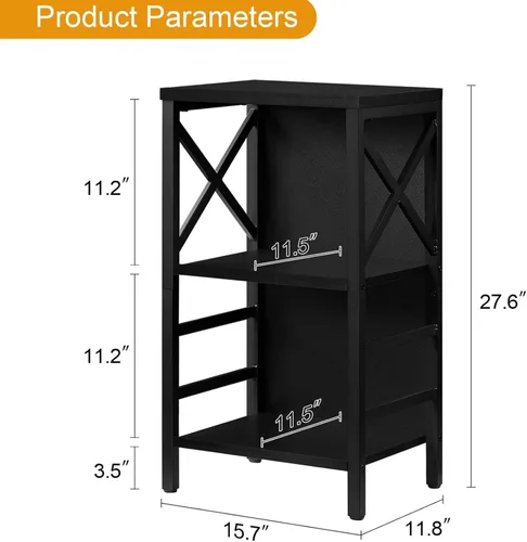 Vista 3 de MNEETRUNG Estantería Pequeña, Estantería Industrial de 3 Niveles con Marco de Metal y Tablero Trasero, Estantería Baja en Negro, Estantería
