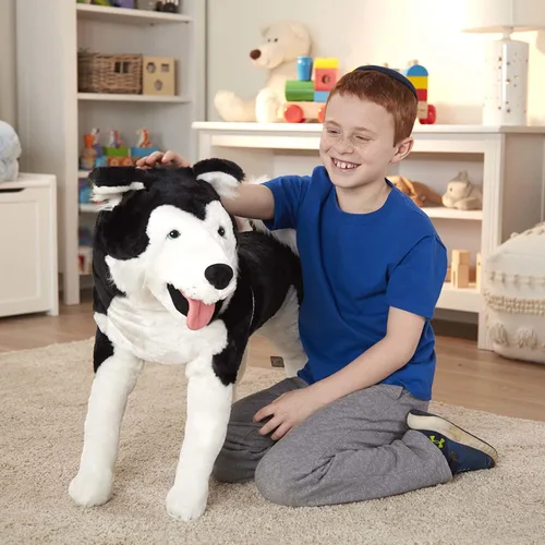 Vista 8 de Perro de peluche realista Melissa & Doug, raza husky siberiano gigante (más de 2 pies de altura)