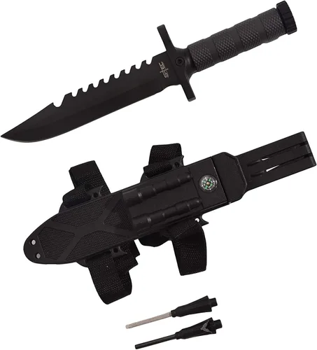 Vista 6 de Cuchillo Bowie de supervivencia táctica de 12.75 pulgadas, de hoja fija para uso práctico, duradero, con vaina