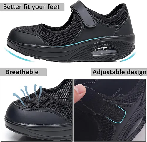 Vista 2 de Zapatos de enfermería de trabajo para mujer, antideslizantes, ajustables y transpirables, para caminar, fitness, informal, enfermería, ortopédicos