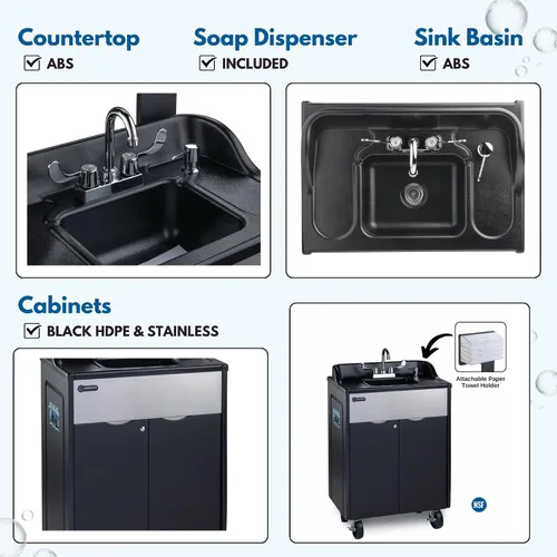 Vista 3 de Ozark River Titan PRO 1 Fregadero portátil para exteriores con agua caliente, autónomo No plumbing hot water, fully assembled, plugs into 110V