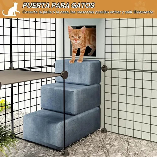 Vista 8 de Oneluck - Casa para gatos al aire libre, jaulas para gatos con puerta de entrada súper grande, balcón para gatos con plataformas de 41 pulgadas