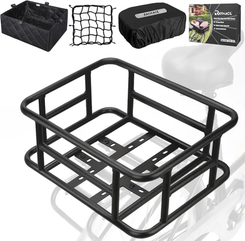 Vista 8 de RAYMACE Cesta trasera para bicicleta con red de carga y forro Cesta grande para bicicleta, montaje perfecto para bicicleta eléctrica