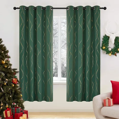 Vista 58 de Deconovo - Cortinas opacas con diseño dorado estampado y ojales, negro, de 42 pulgadas de ancho x 45 pulgadas de largo