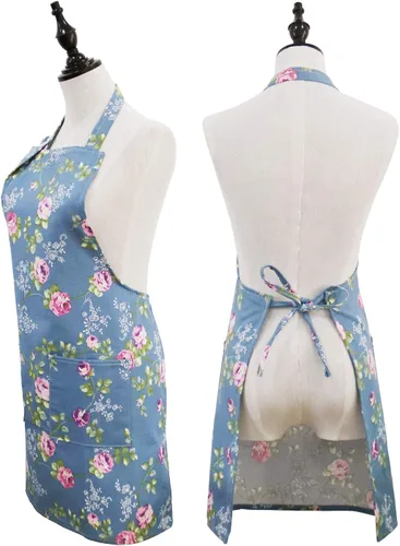 Vista 3 de Delantales florales para mujer, paquete de 2 delantales de cocina con bolsillos para cocinar, hornear, delantal de jardinería, regalos