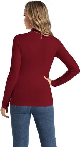 Vista 3 de Camiseta casual de cuello alto falso para mujer, capa base activa, manga larga, suave, delgada