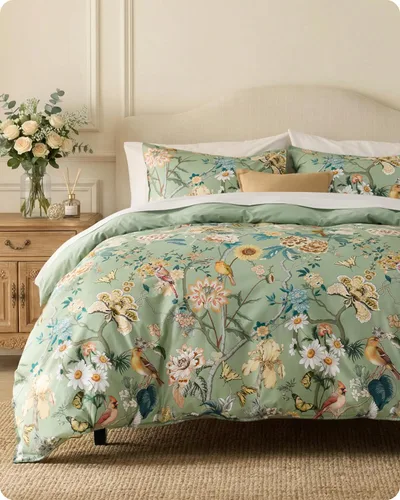 Vista 9 de Bedsure - Juego de funda de edredón para cama individual - Juego de funda de edredón reversible de flores de algodón 100 % con cierre de cremallera
