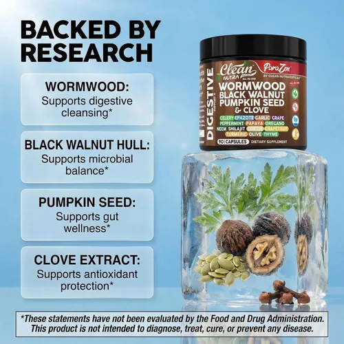 Vista 3 de Clean Nutra Ajenjo Nuez Negra Semilla de Calabaza Aceite de Clavo Apio Ajo Uva Papaya Neem Tierra de Diatomeas Probiótico para Mujeres Salud