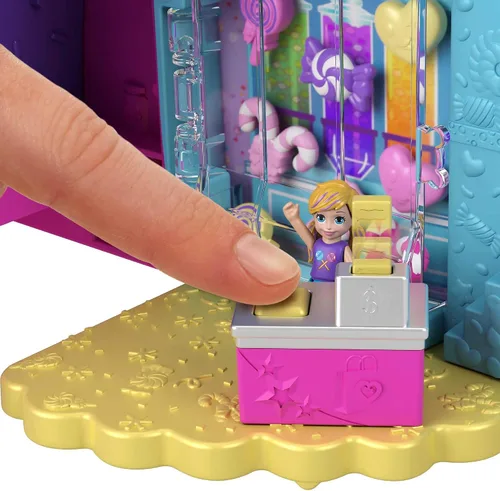 Vista 5 de Polly Pocket Juguete de viaje, juego de oso de chicles con 2 micro muñecas y 26 accesorios sorpresa, juguete de animal compacto