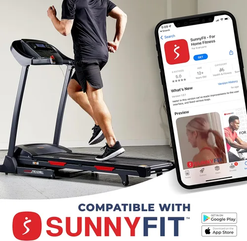 Vista 3 de Sunny Health & Fitness Premium Folding Incline Treadmill with Pulse Sensors, One-Touch Speed Buttons, Shock Absorption, Optional Bluetooth with