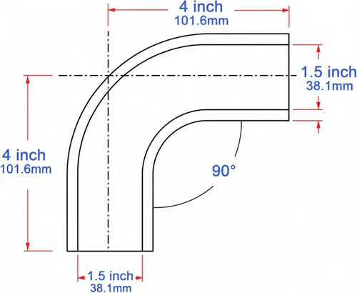 Vista 2 de Ucreative ID del codo de 90 grados: manguera de silicona acoplador de alto rendimiento de 4 capas de 1.5 "(38.1 mm)