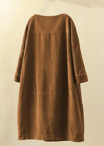 Vista 2 de Minibee Vestido tipo túnica de pana de manga larga con bolsillos para mujer