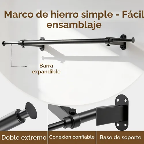 Vista 5 de Luxspire Perchero de ropa para montar en la pared, perchero de tubería industrial, barra de ropa de hierro extensible resistente de 28 pulgadas