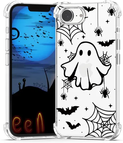 Vista 41 de Funda de Halloween para Google Pixel 6A transparente con diseños de murciélagos fantasmas, funda para teléfono para niñas, elegante, delgada, a