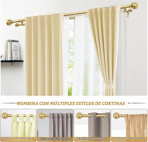 Vista 4 de KAMANINA Double Curtain Rod 36 to 72 Inch, Adjustable Dual Rods, Warm Gold Oro cálido