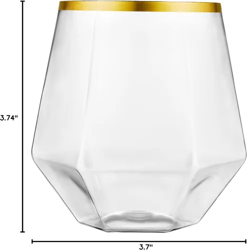Vista 7 de Kitchen Lux Paquete de 40 copas de vino de plástico con diamantes desechables, copas de oro, copas de vino, copas de cóctel, vasos de plástico