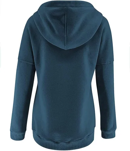 Vista 5 de MRGIINRI Sudaderas con capucha para mujer, cuello de botón, con cordón, sudaderas elegantes y casuales de manga larga con bolsillo, A01_azul marino
