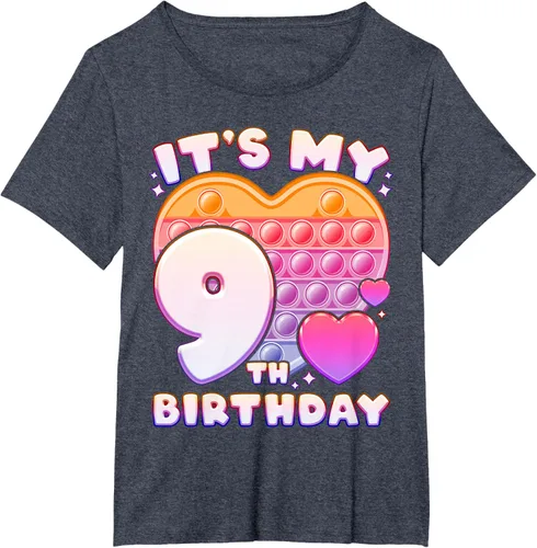 Vista 73 de Pop-it Birthday Girl 9 años de edad, Push it Pop Fidget Bubble Camiseta, Negro