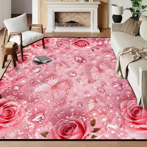 Vista 41 de Alfombras 3D de 3 x 5 pies, color rosa 3D, para dormitorio, lavandería, sala de estudio, alfombra realista de gotas de agua gris plateado 3d rosa 09