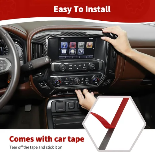 Vista 5 de RT-TCZ para Panel de Tablero de Silverado Cubierta de Embellecedor de Moldura de Fibra de Carbono para GMC Sierra Chevy Silverado 2014-2017 Negro