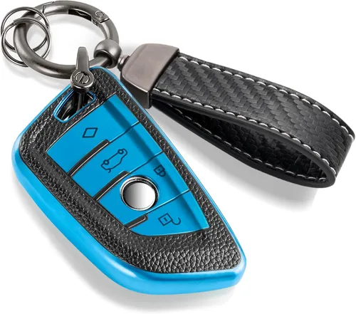 Vista 12 de para BMW Funda para Llavero con Cuerda Trenzada Metálica, Funda de TPU Suave con Superficie Granulada en Forma de Hoja Mejorada para Nueva Carcasa