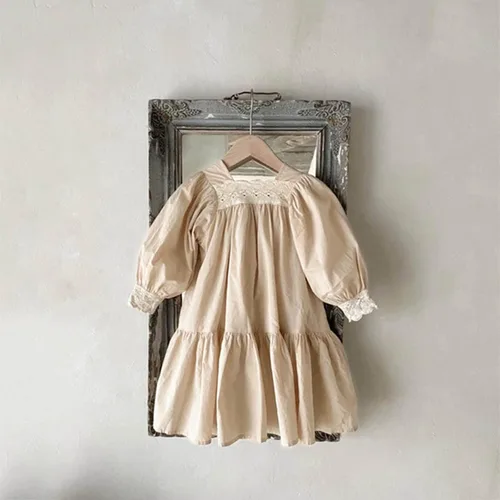 Vista 2 de 6 Year Old Girls Dresses Baby Newborn Infant Girls Long Sleeveless Solid Lace Spring Autumn Princess Dress Clothes