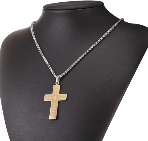 Vista 6 de U7 Simple Cross Necklace for Men Women, Stainless Steel Silver Black Gold Latin Cross Pendant Necklaces, Custom Engravable, Length 22-24 Inches