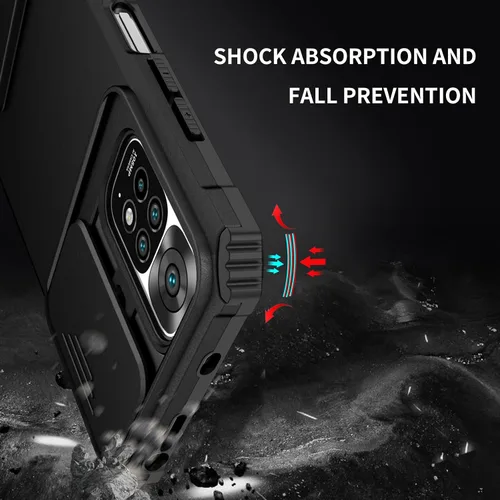 Vista 5 de Asuwish Funda de teléfono para Xiaomi Redmi Note 11S/11 4G con protector de pantalla de vidrio templado y cubierta de cámara deslizante Soporte Negro