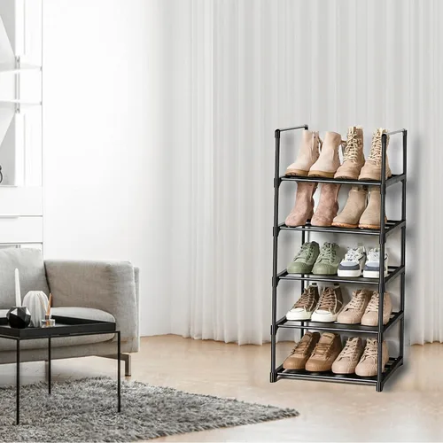 Vista 4 de OYREL Zapatero de metal resistente, organizador de zapatos estrecho, estante de zapatos de 5 niveles para armarios, espacio pequeño