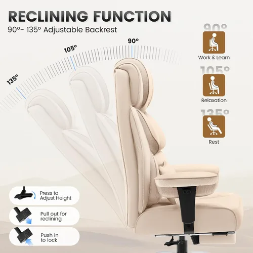 Vista 6 de BestGlory Silla de escritorio de oficina, silla grande y alta de cuero para juegos con reposapiés, amplia, ergonómica, cómoda, silla ejecutiva
