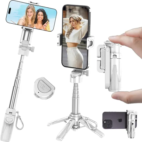Vista 9 de Mini trípode para selfie, 3 en 1, mini trípode extensible para teléfono with Detachable Remote Pocket Size, Phone Grip, 10m Wireless Shutter, Vlog