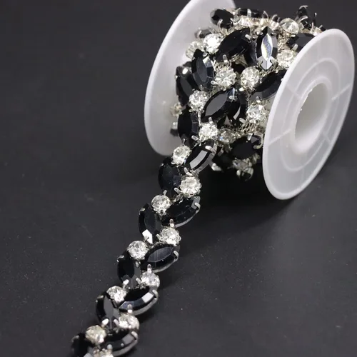 Vista 5 de Jerler Borde de diamantes de imitación de 1 yarda, aplique de cadena de diamantes de imitación, ideal para decoración de bricolaje y adornos de ropa