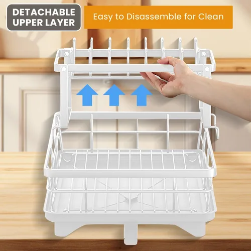 Vista 9 de Vergissm Escurridor de platos, escurridor de platos de drenaje automático para encimera de cocina, estante desmontable de gran capacidad