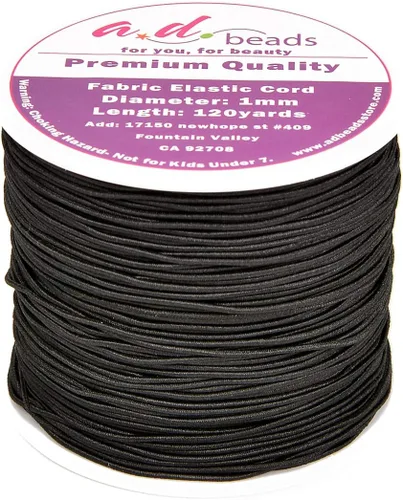 Vista 3 de AD Beads Cordón elástico negro de 120 yardas de 0.039 pulgadas para abalorios, pulseras, fabricación de joyas (negro)