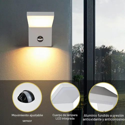 Vista 2 de Accesorios de luz al aire libre con sensor de movimiento, montaje en pared, aplique de pared exterior, luz de porche, luces de garaje, luces