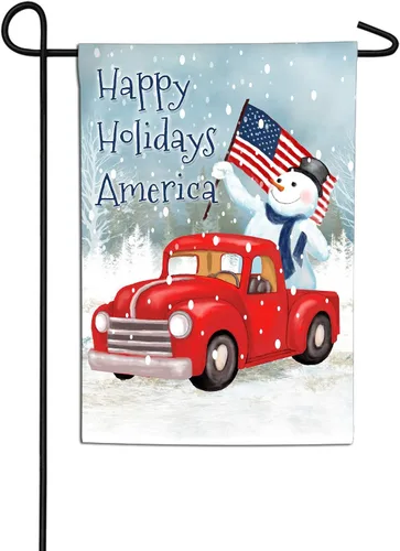 Vista 2 de America Forever Flags Bandera de jardín de doble cara – Happy Holidays America – 12.5 x 18 pulgadas, muñeco de nieve patriótico, decoración navideña