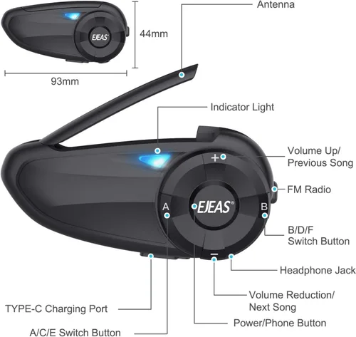Vista 3 de Auriculares de intercomunicación Bluetooth para casco de motocicleta Q7 7 Riders Group 750mAh IP65 impermeable/CVC reducción de ruido/conectable