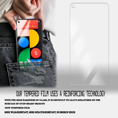 Vista 4 de Marco de fácil alineación diseñado para Google Pixel 5a 5G Protector de pantalla de vidrio templado 2 unidades Protector de lente de cámara