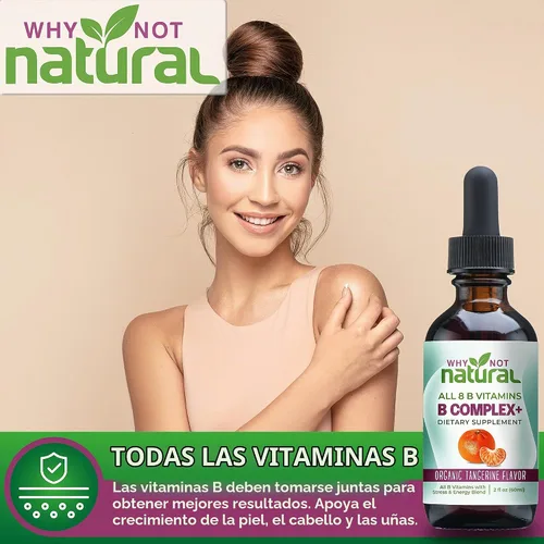 Vista 4 de Why Not Natural Complejo B y gotas líquidas B12 para energía