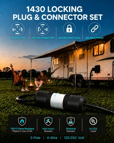 Vista 5 de Paquete de 1 enchufe de bloqueo NEMA L14‑30P de 30 amperios macho 30A 250V Twist Lock L14‑30, enchufe de grado industrial de 3 polos de 4 cables