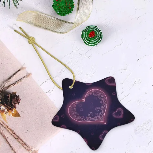 Vista 4 de Adornos para árbol de Navidad, corazón de cerámica, decoración colgante para árbol de Navidad, bonita decoración colgante en forma de estrella