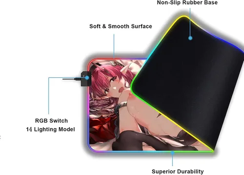 Vista 3 de Alfombrilla de mouse XXL RGB Anime Girl Sexy Butt Breasts Chest Alfombrilla de color LED Accesorios para juegos Mause Alfombra Gamer Oficina PC