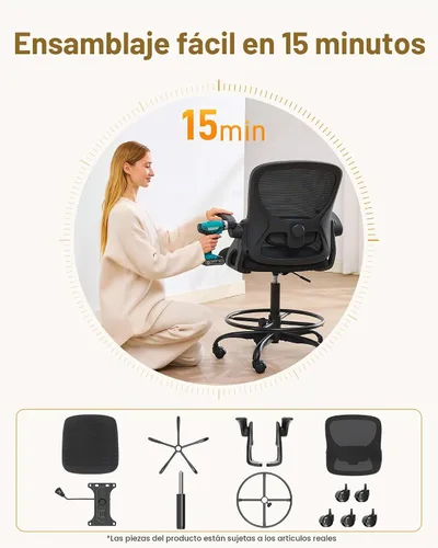 Vista 7 de LukkDys Silla de dibujo con brazos, silla de oficina alta para escritorios