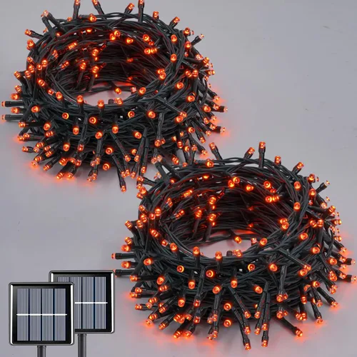 Vista 13 de QITONG Paquete de 2 luces solares azules y blancas de Navidad, cada cadena de 200 luces LED solares de 66 pies para exteriores, impermeable, 8 modos